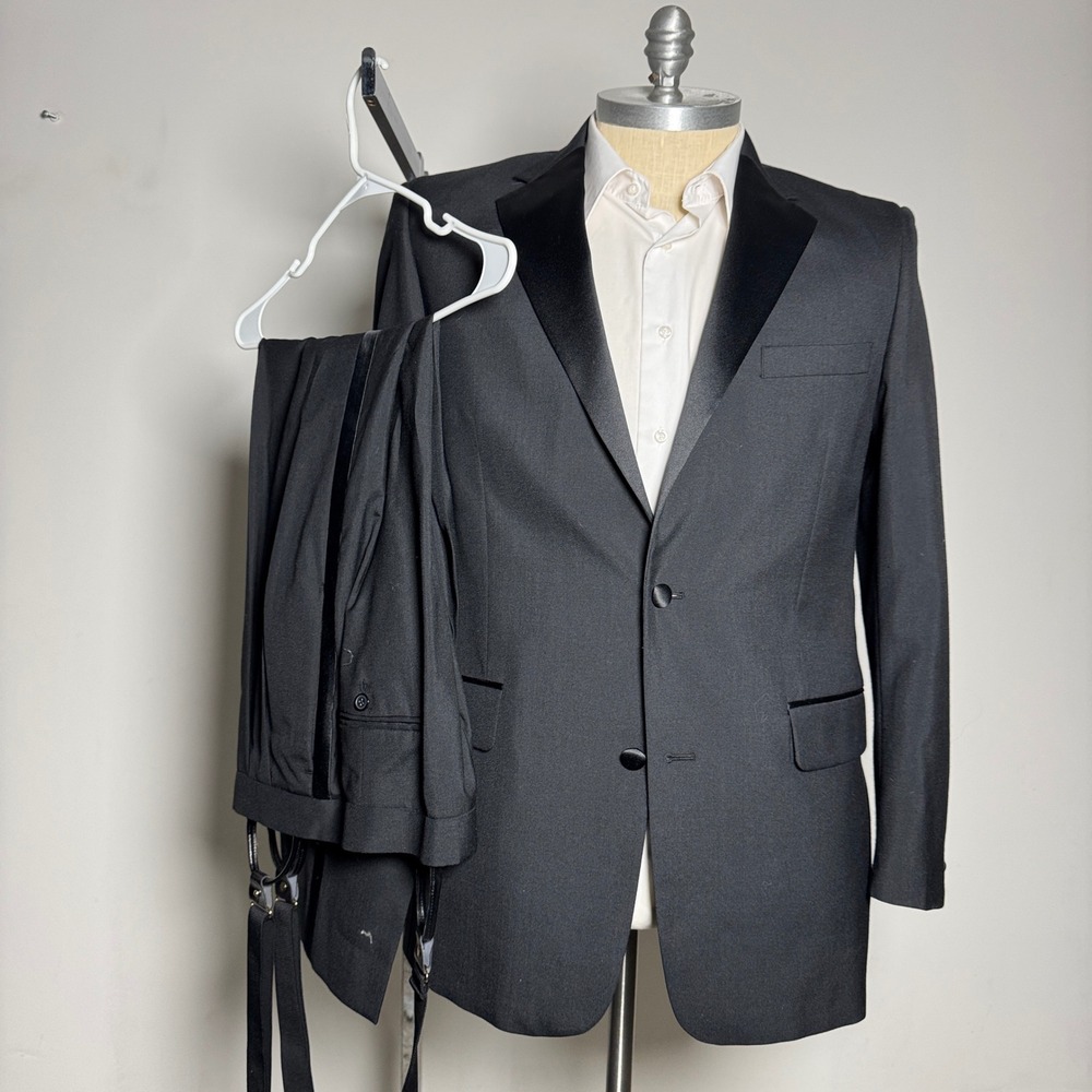 Gerald Austin Black Tuxedo Suit Mens 43L 39W 2 Piece Formal Wedding‎ Business